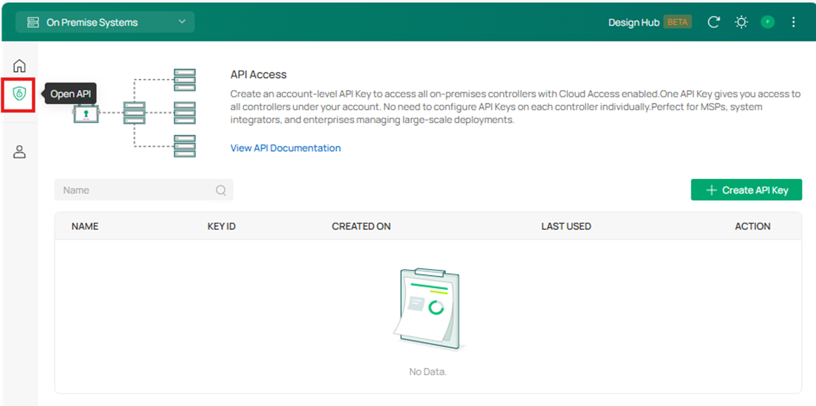 Click Open API on the left to enter the API Key configuration page.