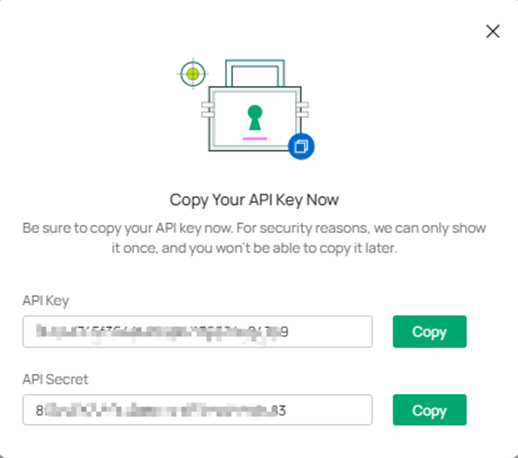 Show the generated API Key and API Secret.