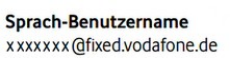 Der Voice‑Benutzername endet auf @fixed.vodafone.de.