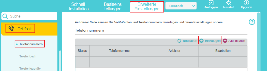 Die Schaltfläche Hinzufügen zum Hinzufügen eines neuen Eintrags.