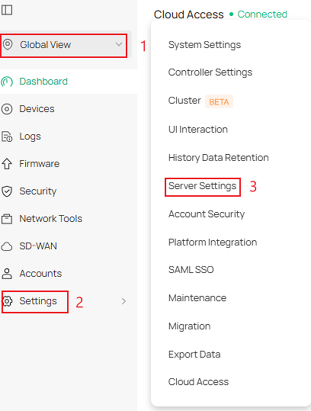 Navigate path to Server Settings.