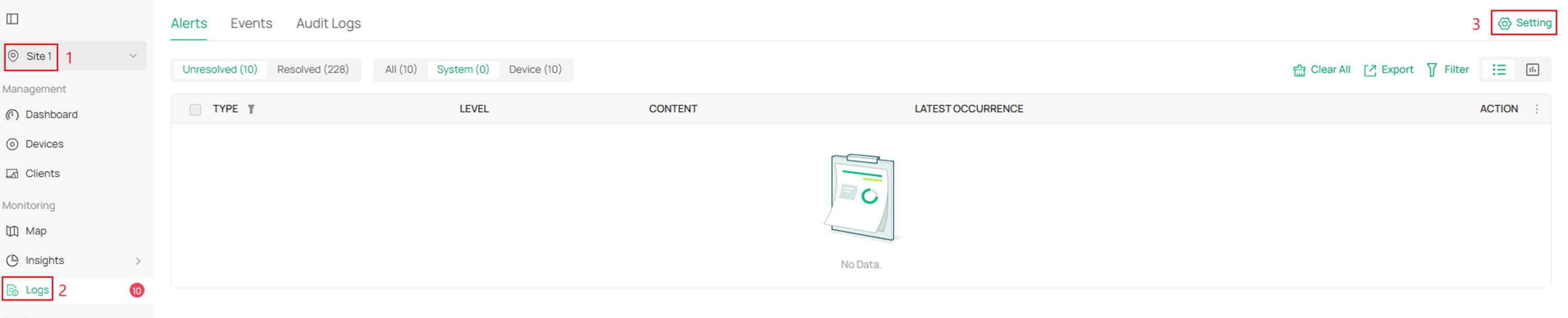 Go to your sites log settings to configure the server.