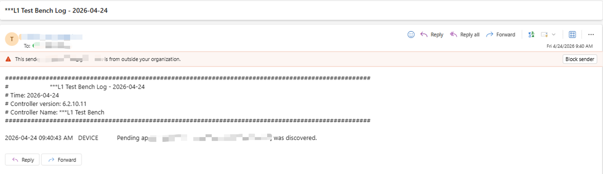 Notification example of an email.