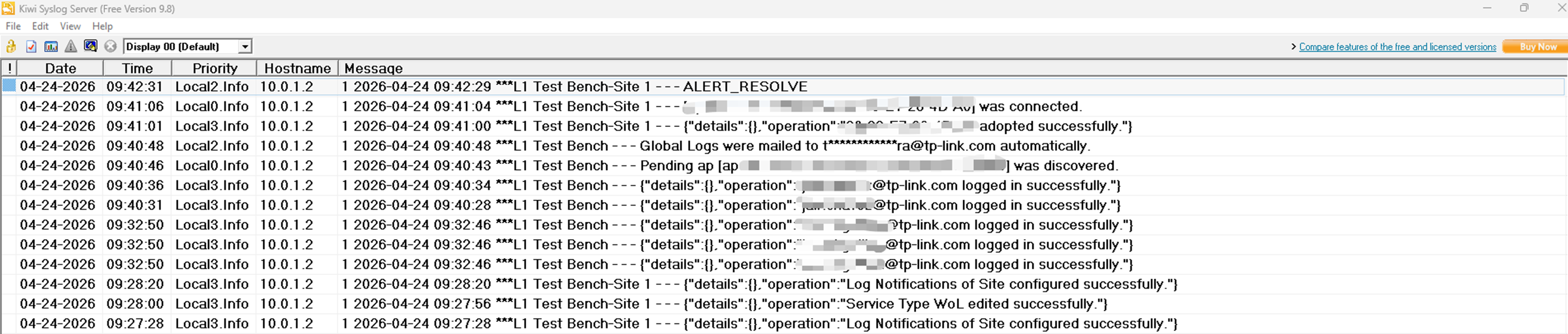Here is an example of a Kiwi Syslog Server.