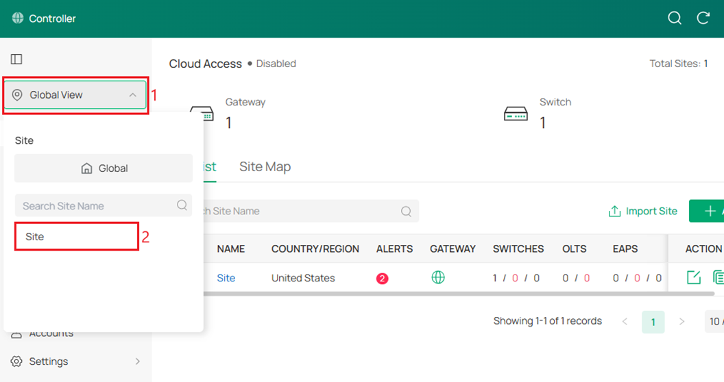 Web interface in the Omada Controller.