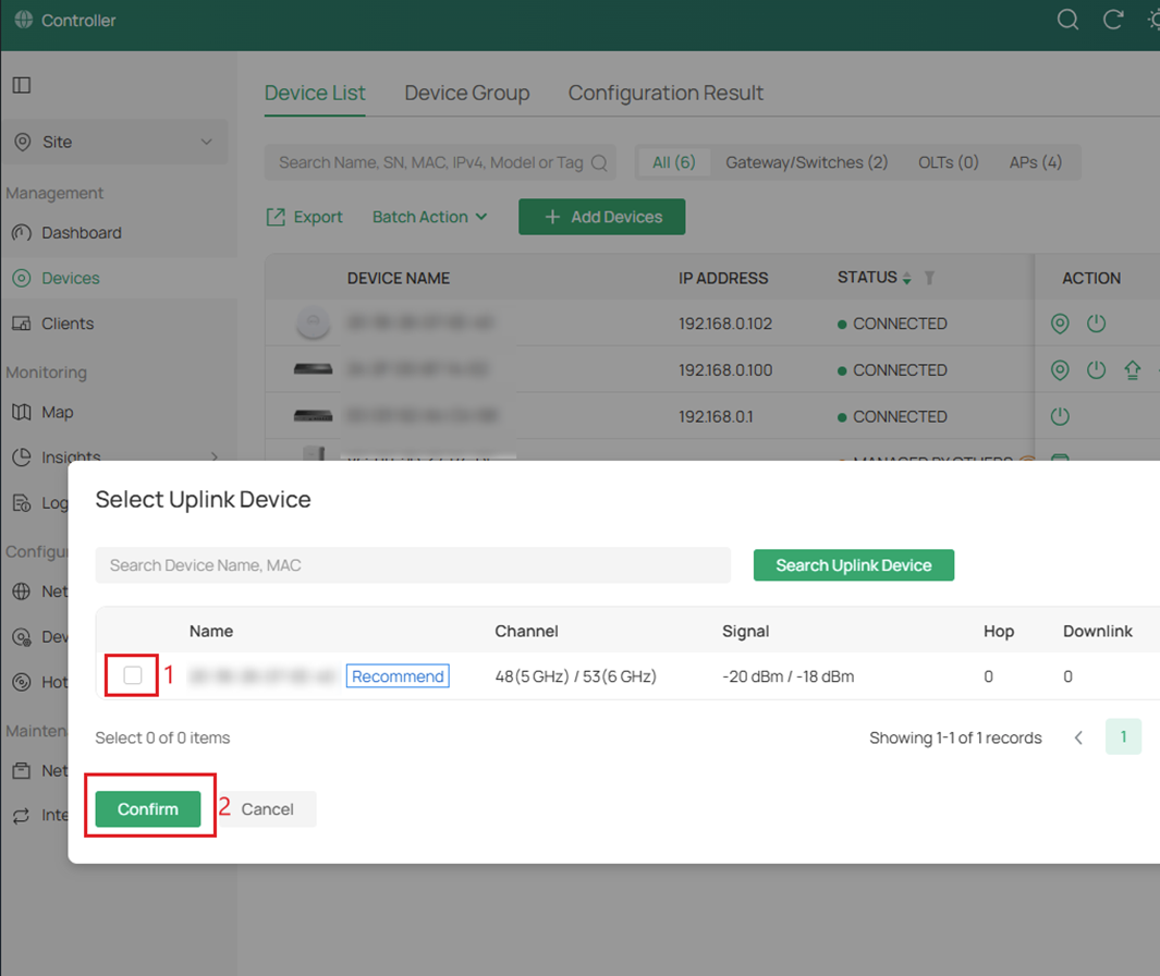 Options to manage uplink configurations.