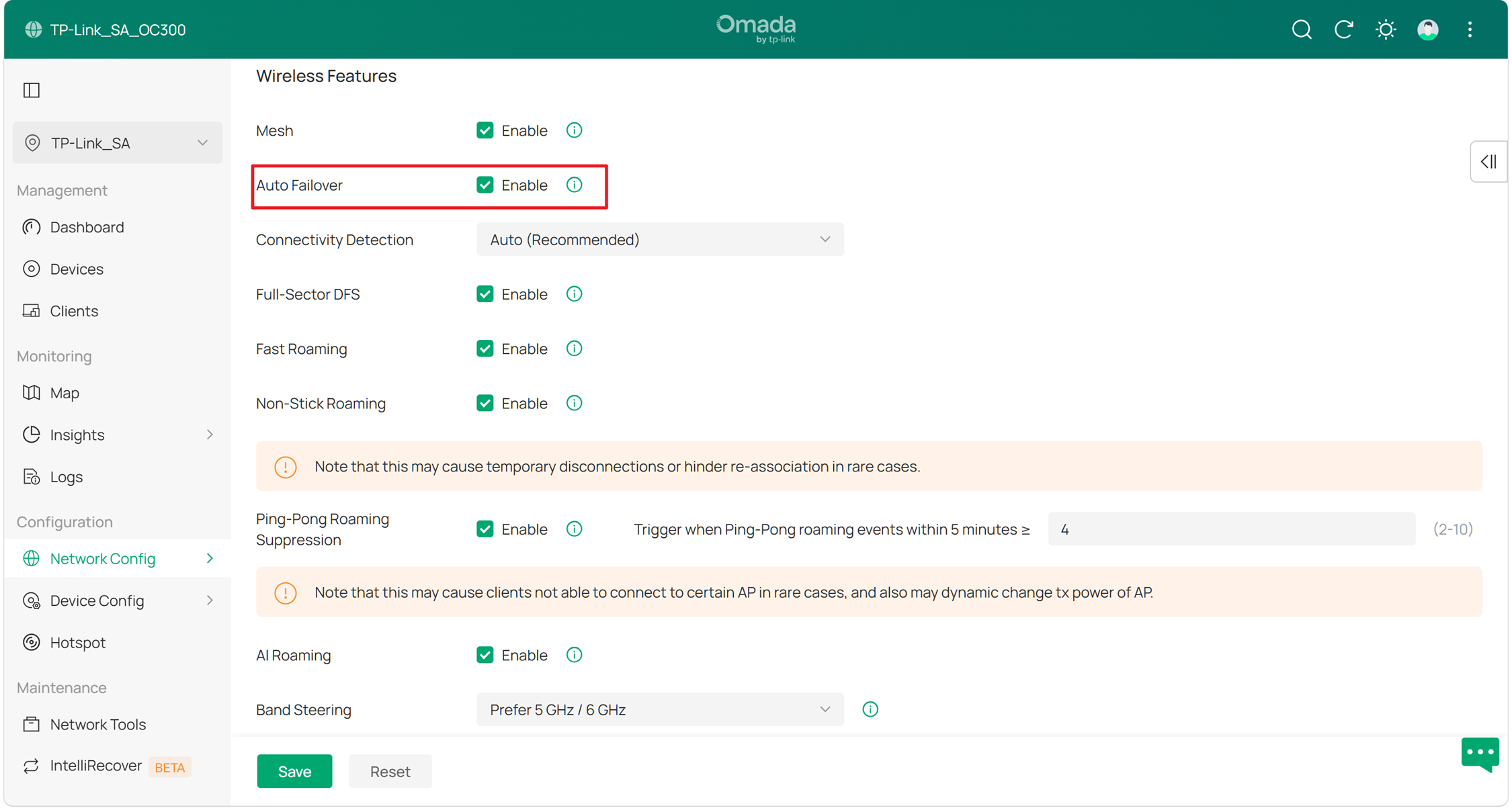 The position to enable Auto Failover on the Controller webpage.