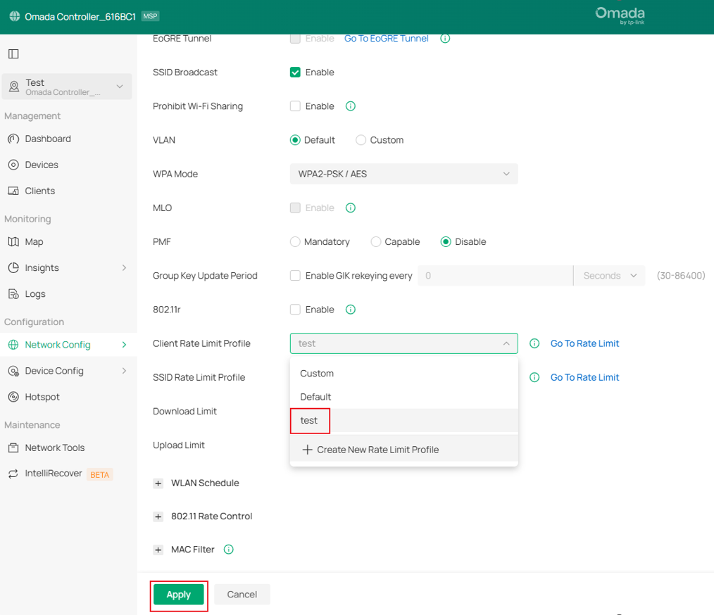 Choose customed rate limit file.