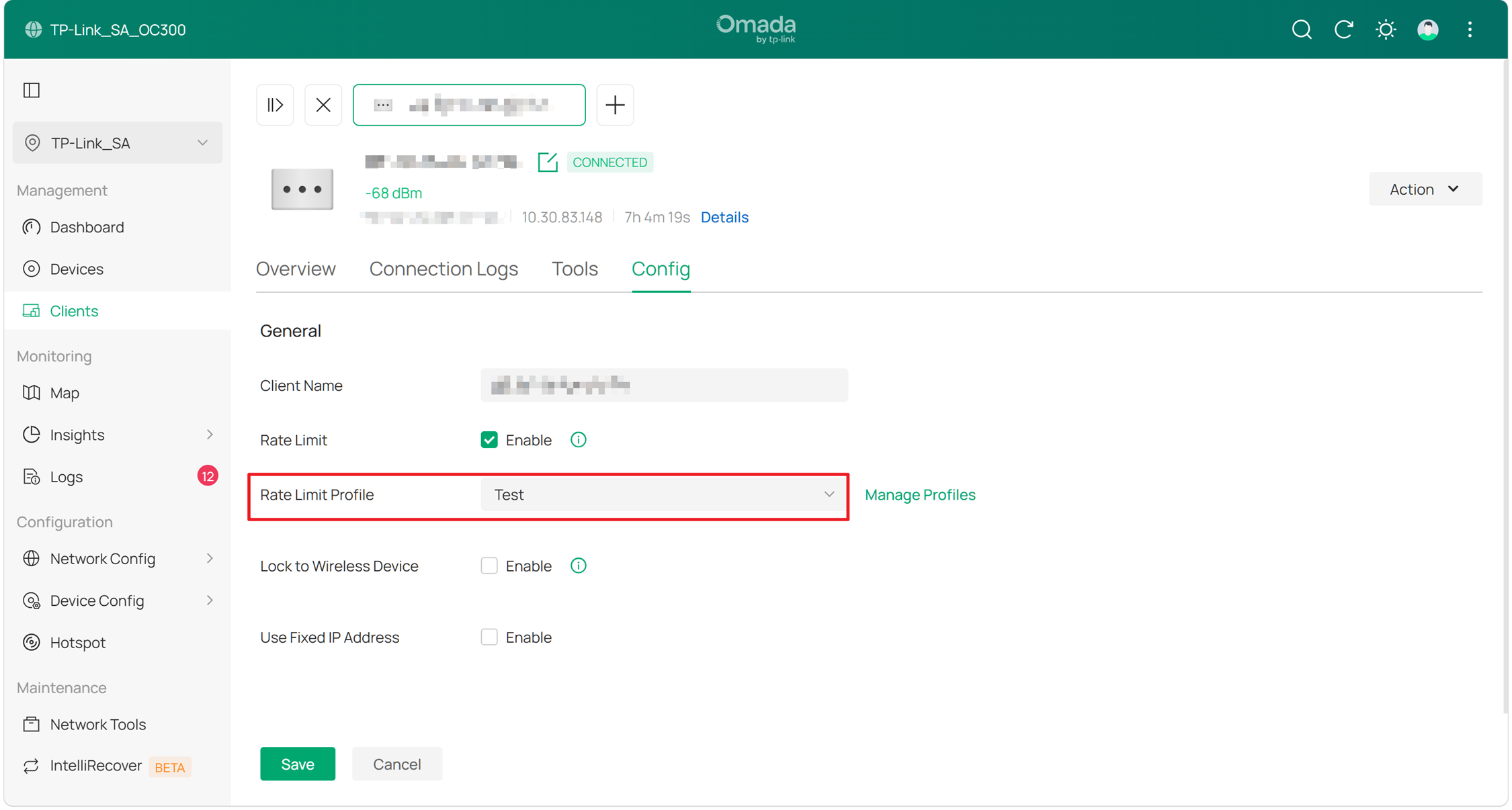 Choose customed rate limit file for certain client.