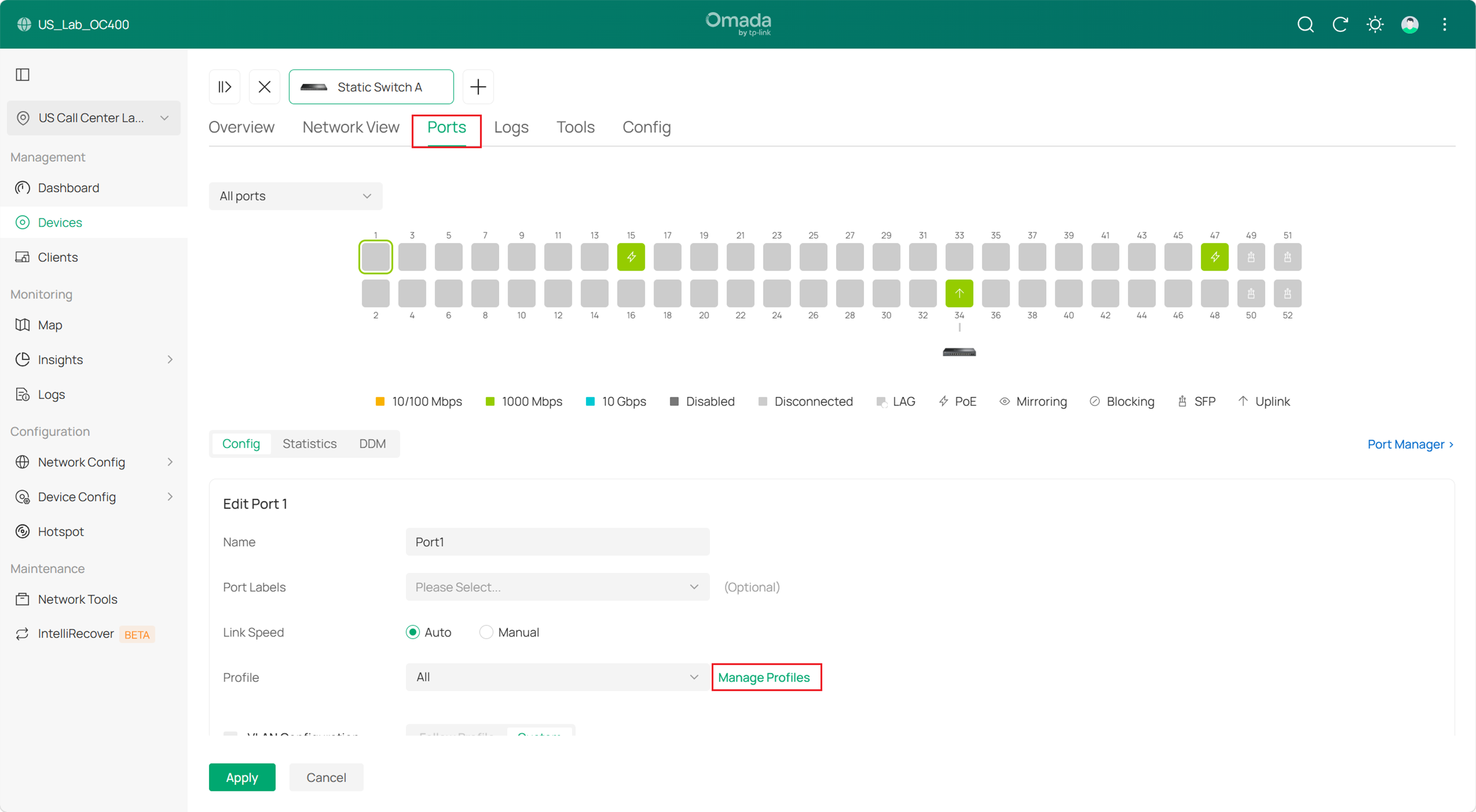 Navigate to the Port Profile in the device's private configuration interface.