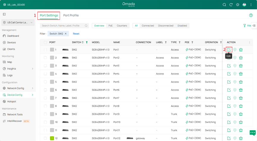 View the Port Settings section.