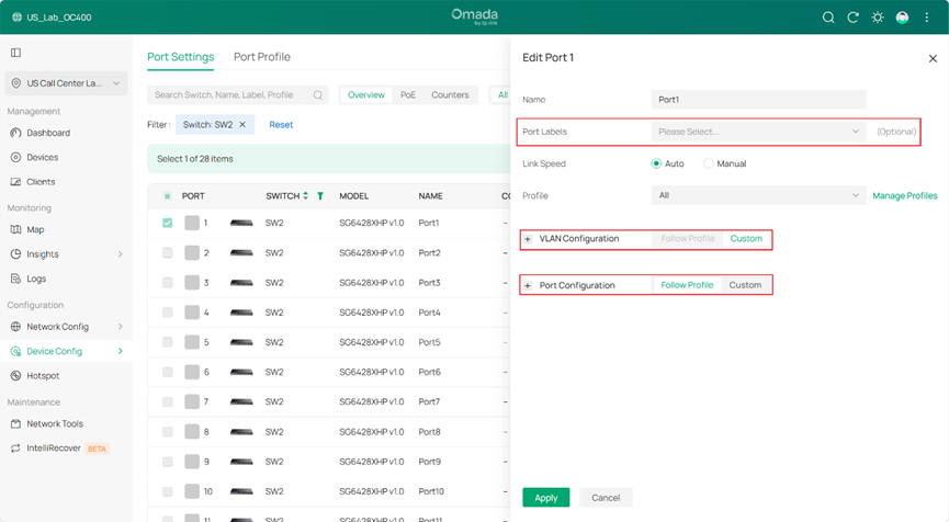 Edit the configuration of a single port.