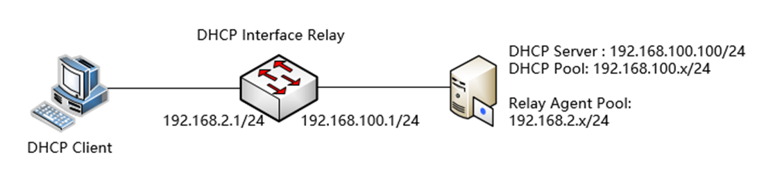 Show the DHCP Interface Relay topology.