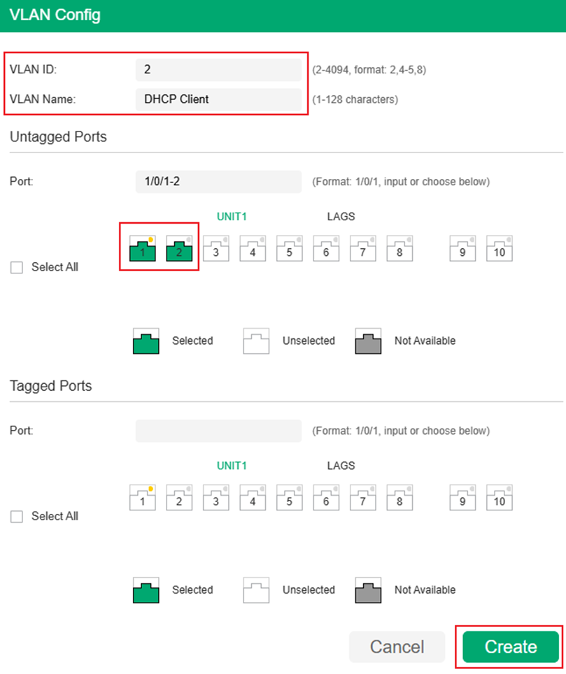 Show the create VLAN page.