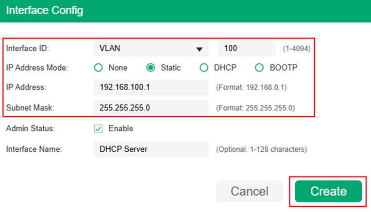 Show the create Interface page.