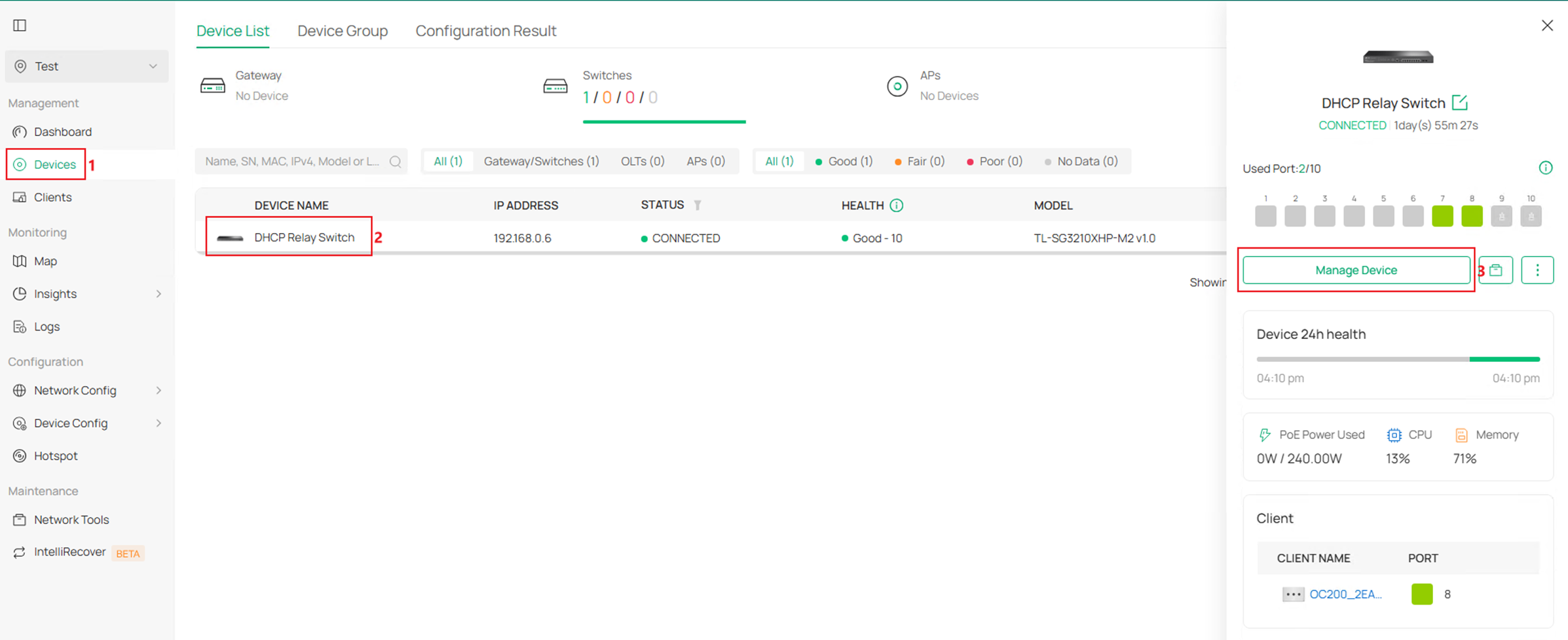 Show the device page.