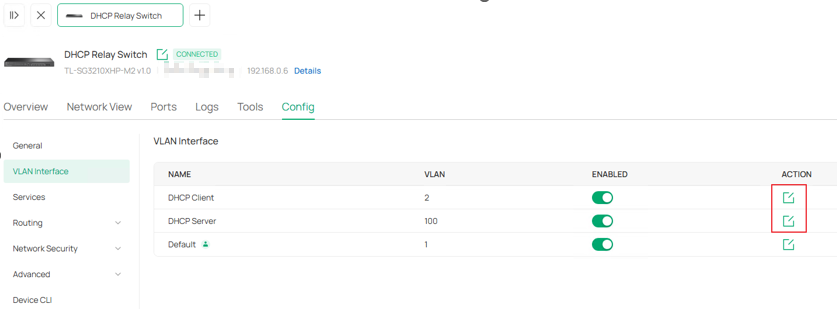 Show the VLAN Interface configuration page.
