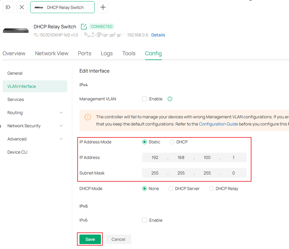 Show the VLAN Interface configuration page.