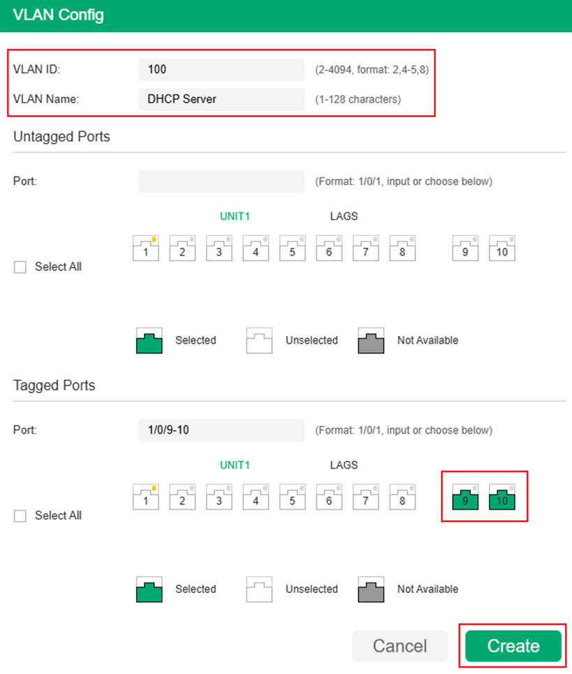 Show the create VLAN page.