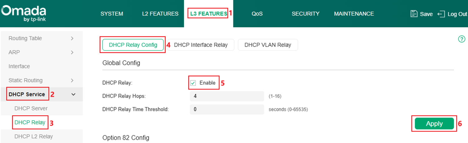 Show the DHCP Relay configuration page.