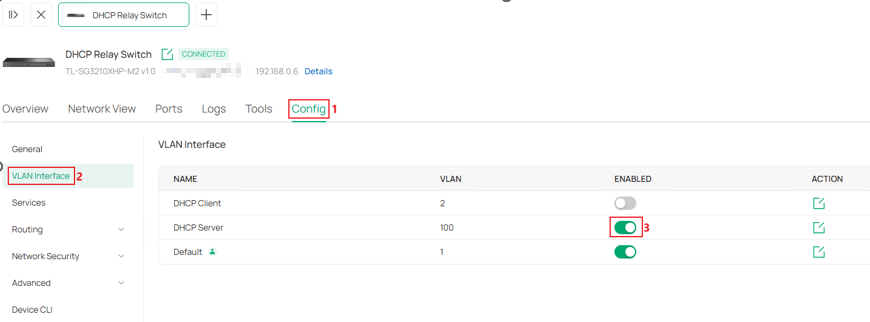 Show the VLAN Interface configuration page.