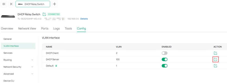 Show the VLAN Interface configuration page.
