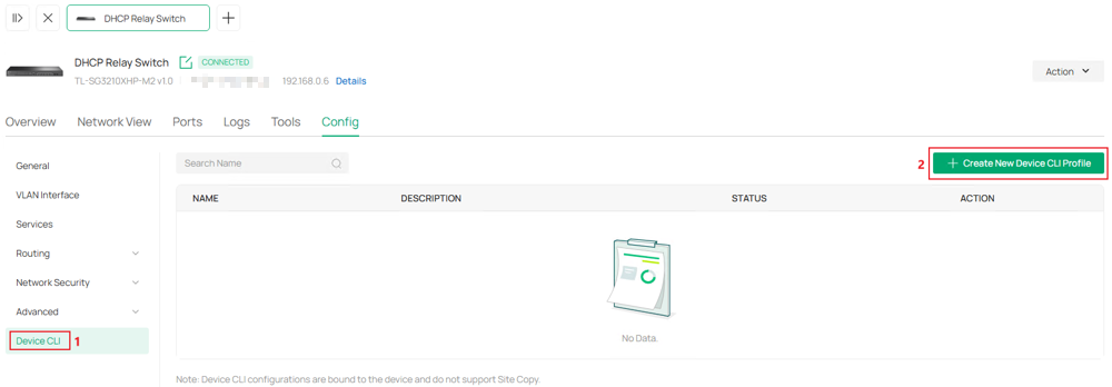 Show the Device CLI configuration page.