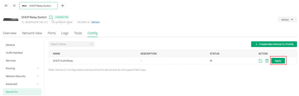 Show the Device CLI configuration page.
