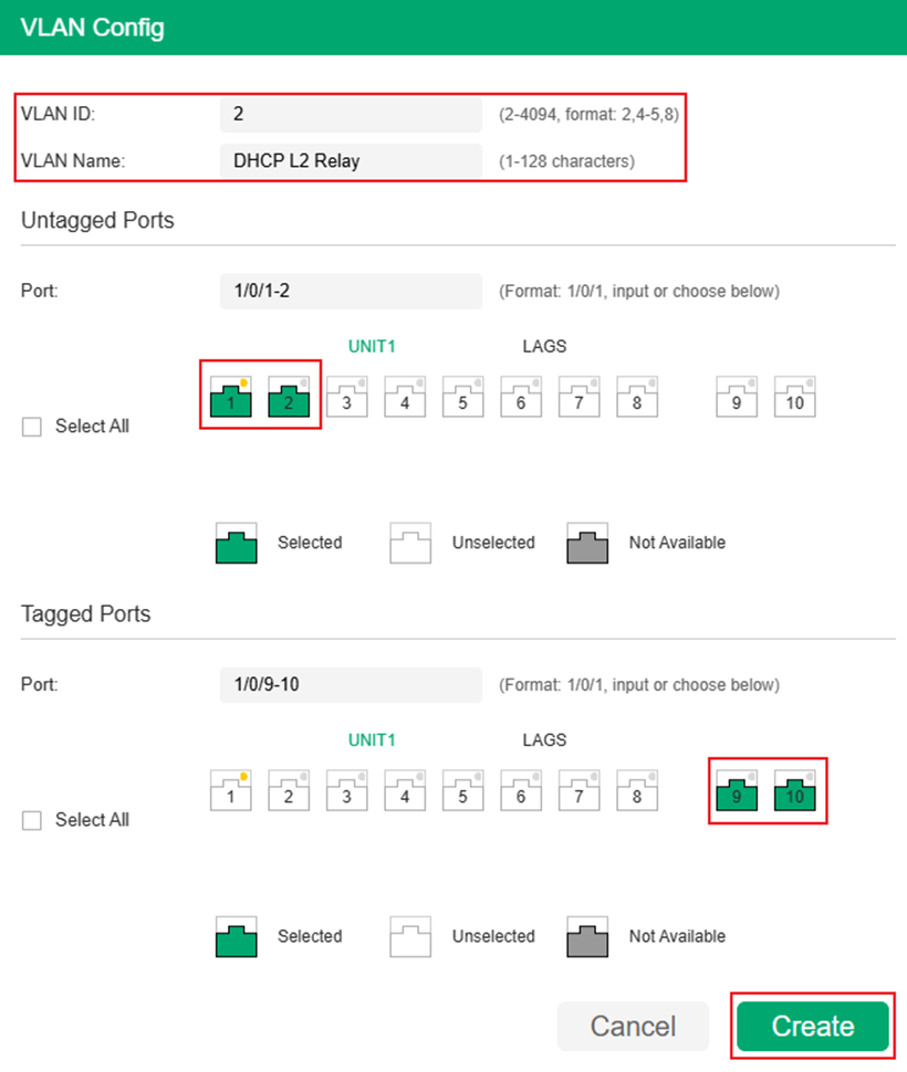 Show the create VLAN page.