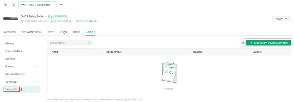 Show the Device CLI configuration page.
