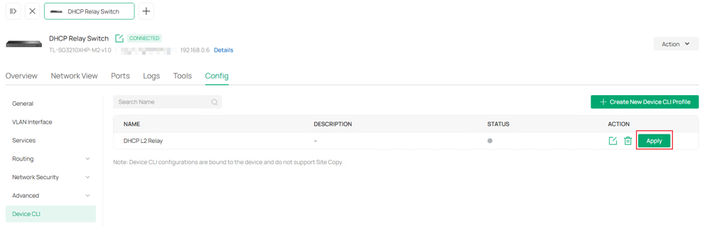 Show the Device CLI configuration page.