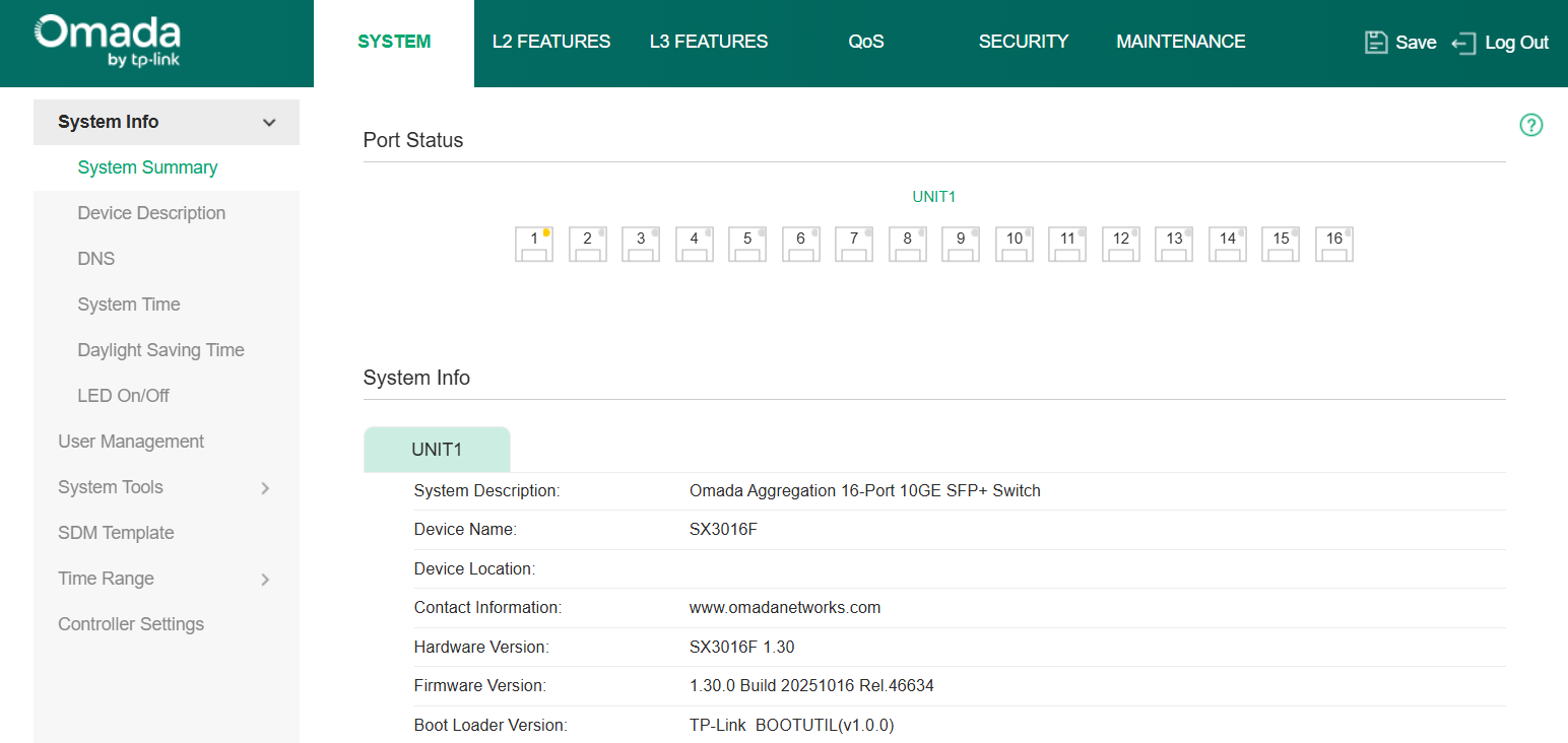 Show detailed config page of Omada Switch.