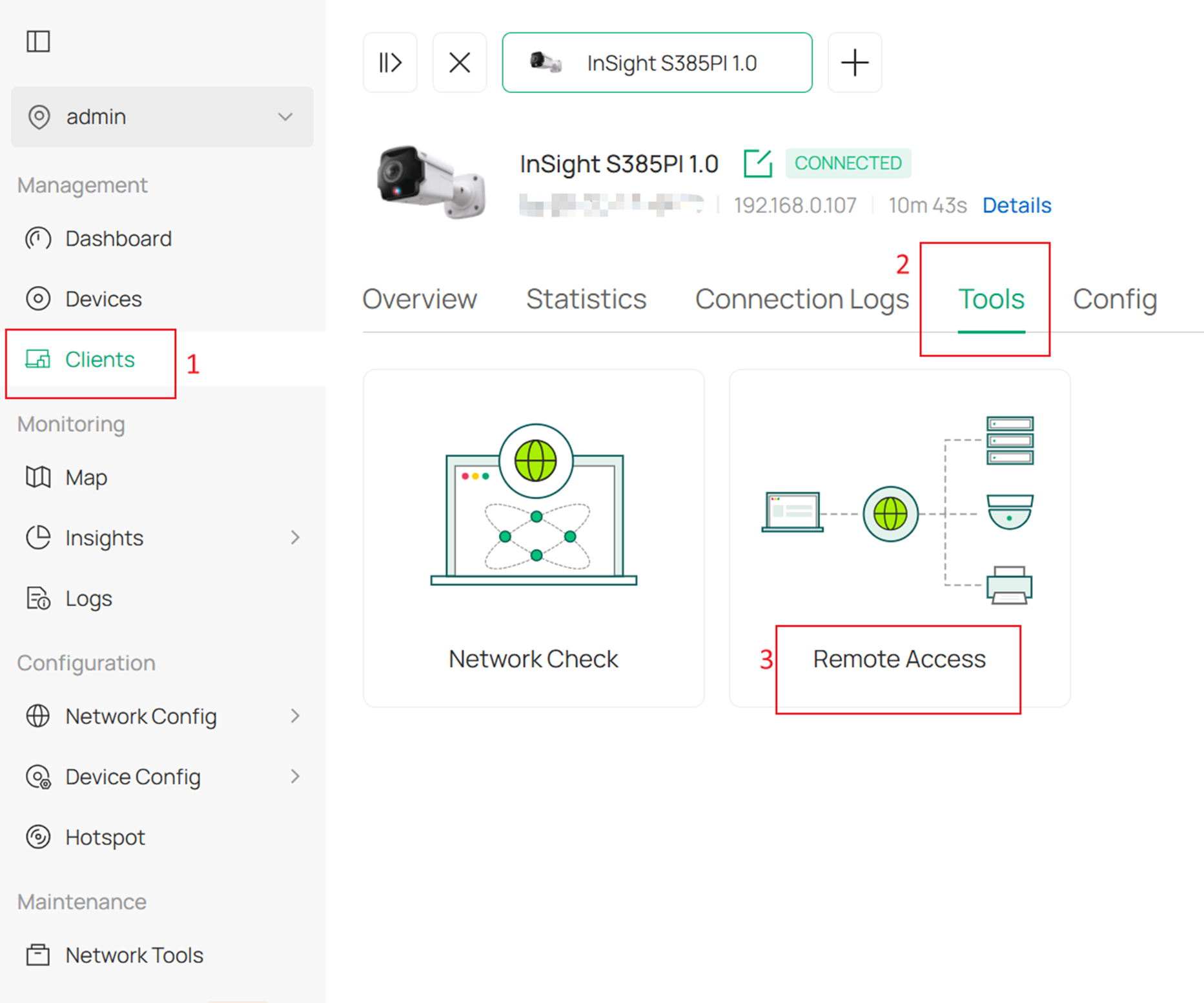Show the location of Remote Access in Manage Client.