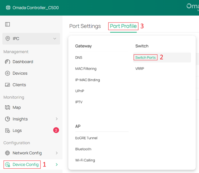 Port Profile location in settings.