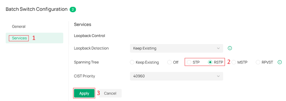 Applying STP/RSTP settings to multiple switches.