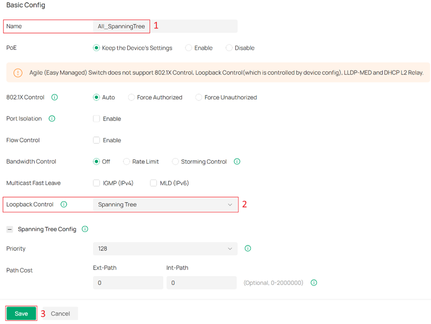 Selecting Spanning Tree in a Port Profile.