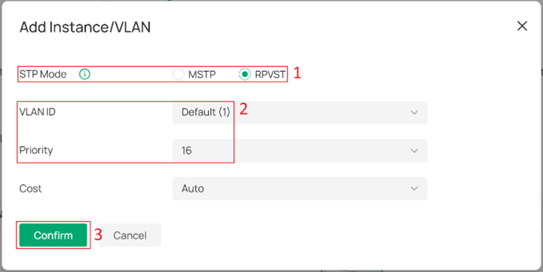 Setting port priority to 16 for VLAN 1.