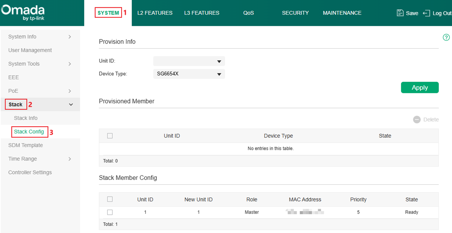 Show the stack config page.