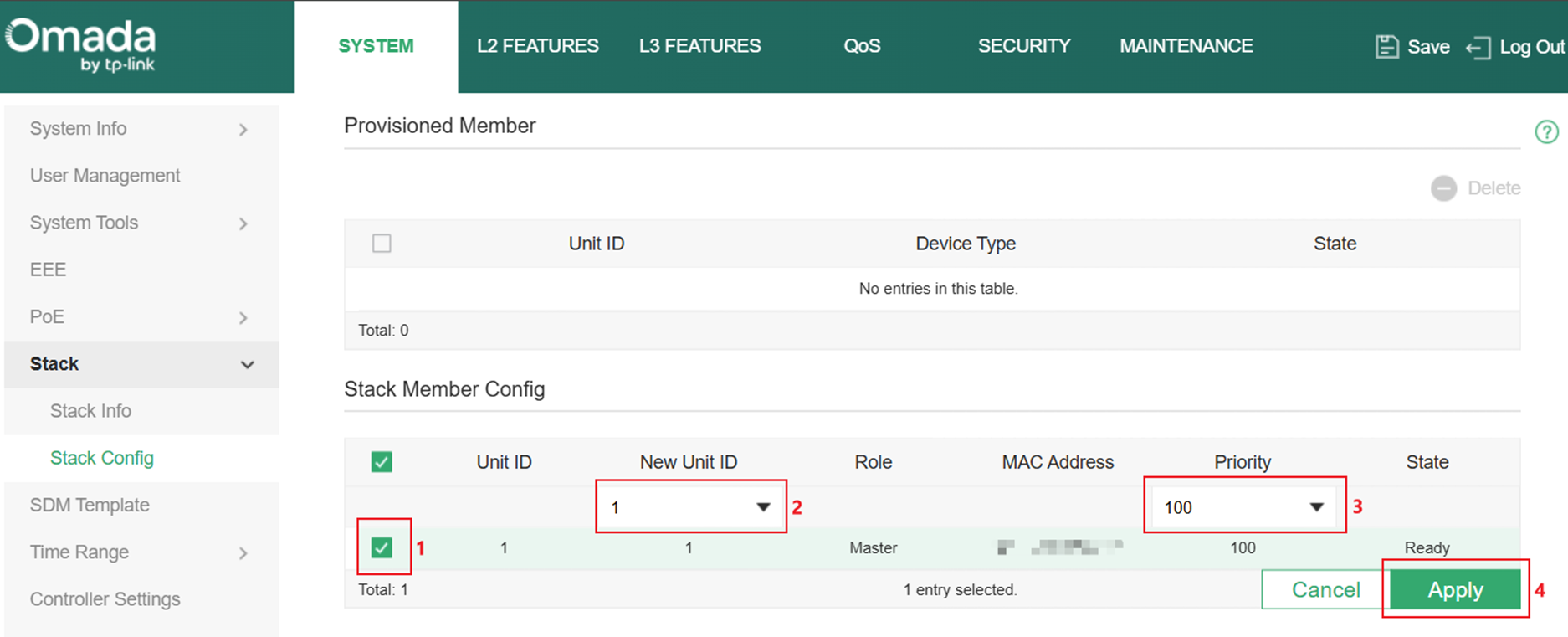 Show the stack member config section in stack config page.