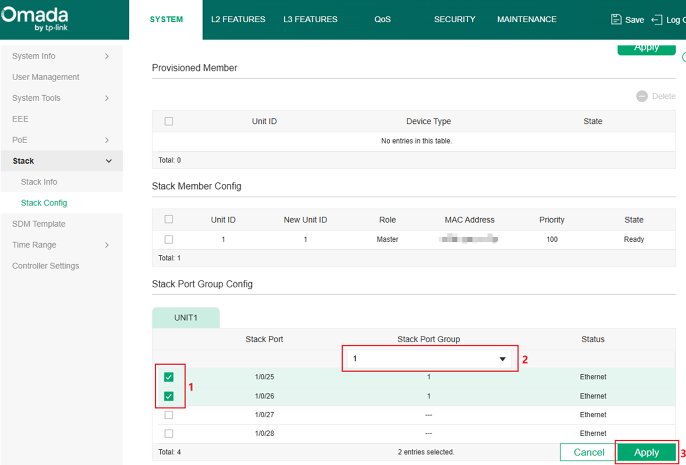 Show the stack port group config section in stack config page.