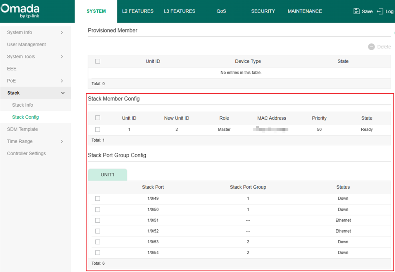 Show the stack config page of Unit 2.