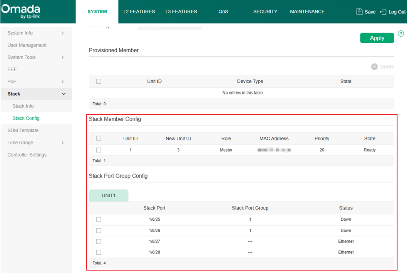 Show the stack config page of Unit 3.