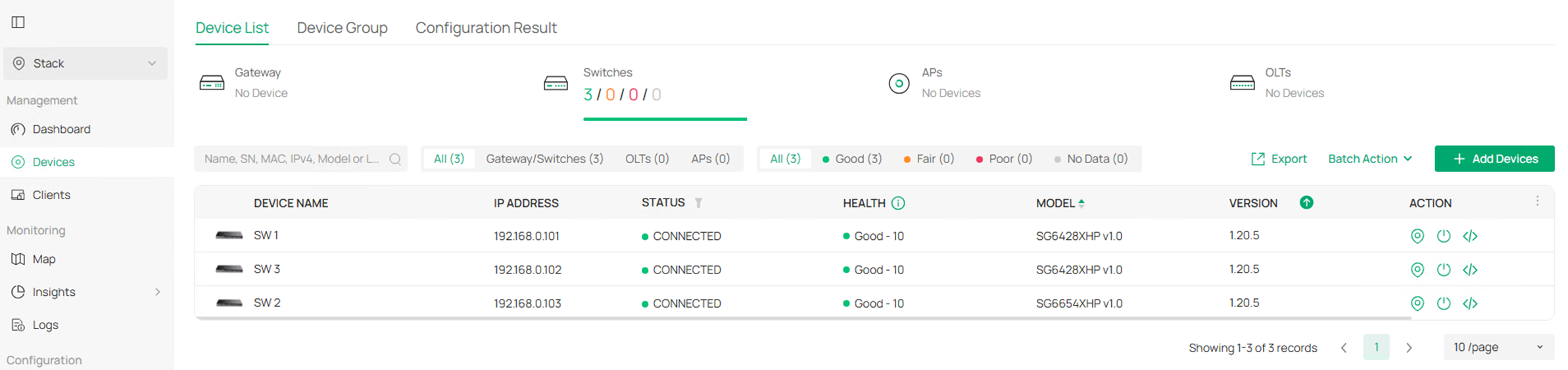 Show the devices adopted on controller.