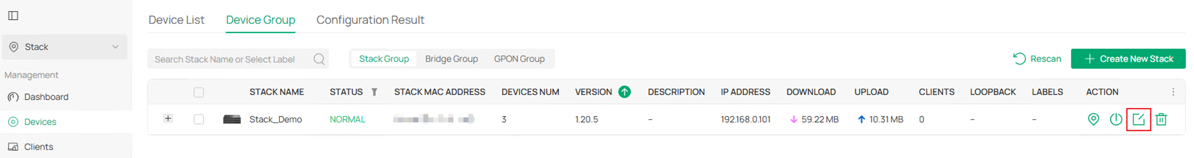 Show the stacking group on controller.