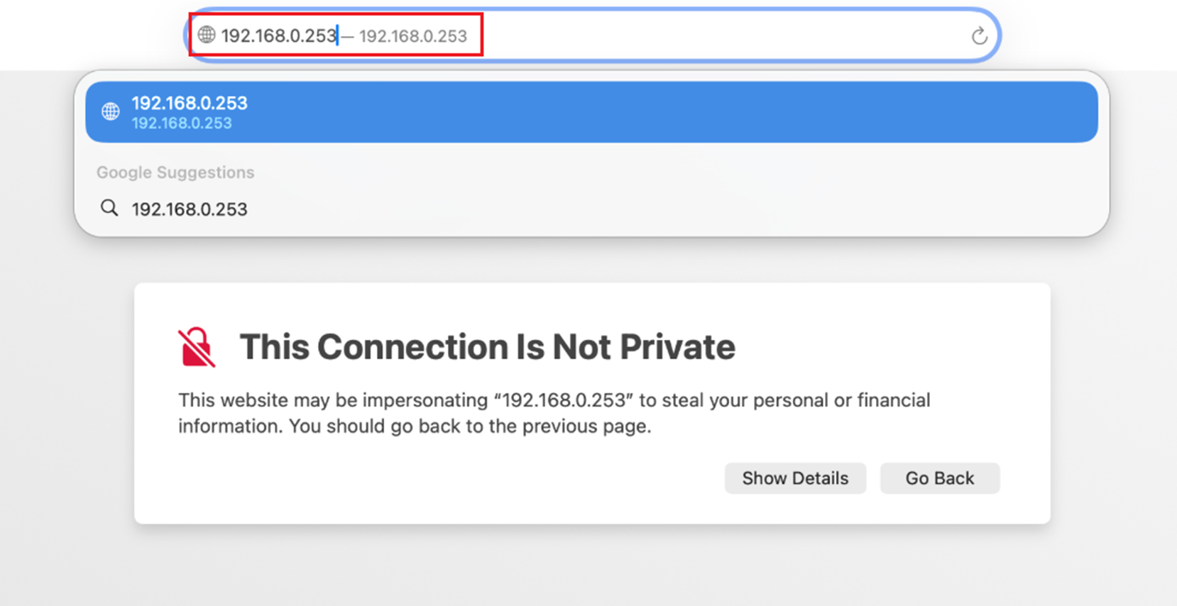 Showing accessing the OC200 via IP address in the browser.