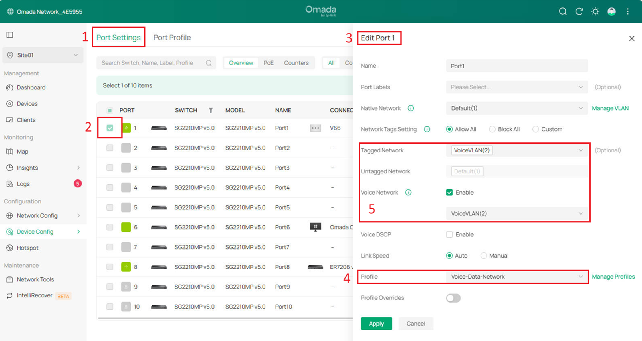 Show the port settings for auto VoIP.