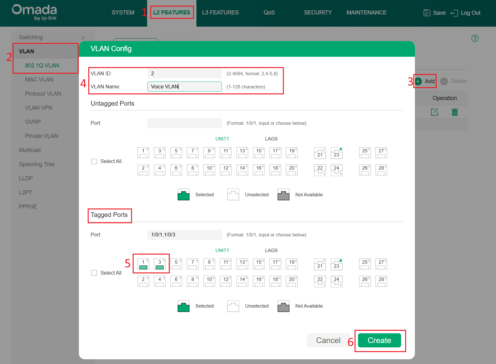 A screenshot showing how to create a VLAN for voice traffic.