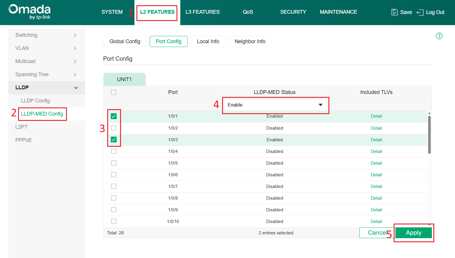 A screenshot showing how to enable LLDP-MED in standalone mode.
