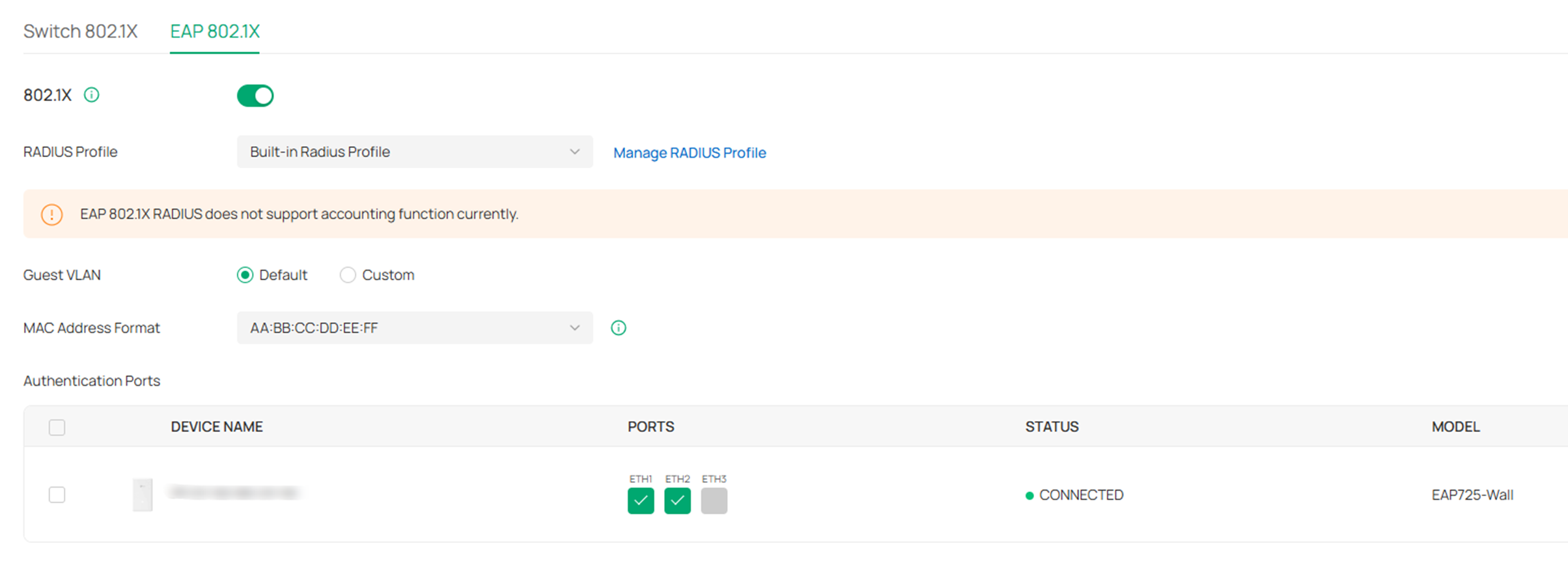 Configure Authentication Ports in EAP 802.1X interface.
