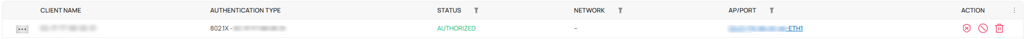 Client authentication status in the client interface.